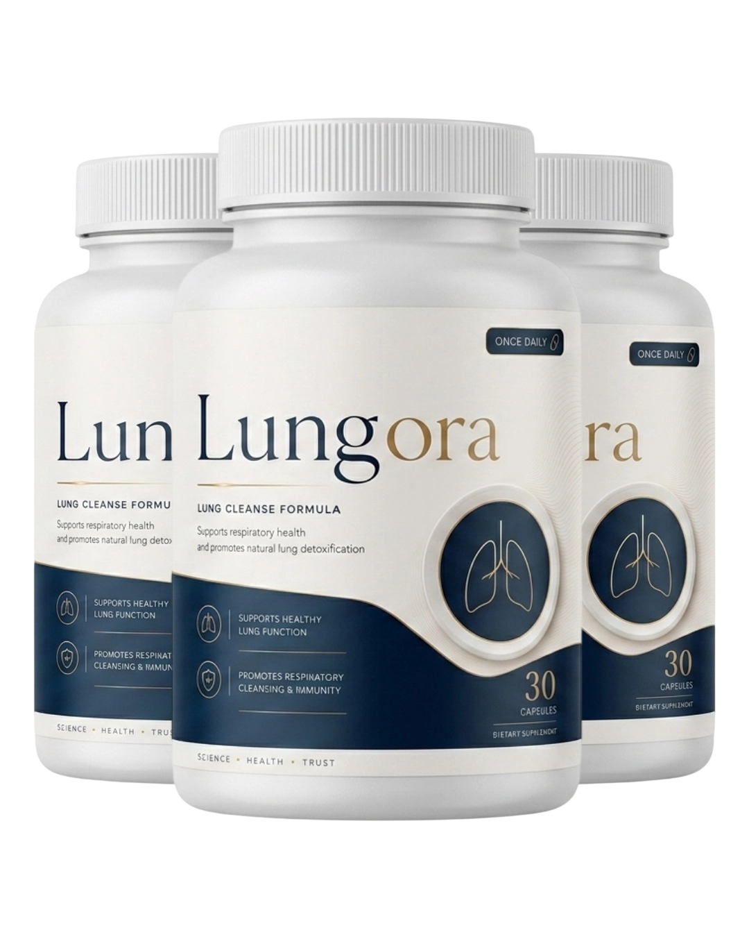 Lungora lung & respiratory support — three bottles